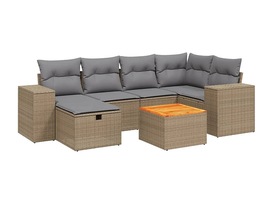 Salon de jardin avec coussins 7pcs mélange beige résine tressée