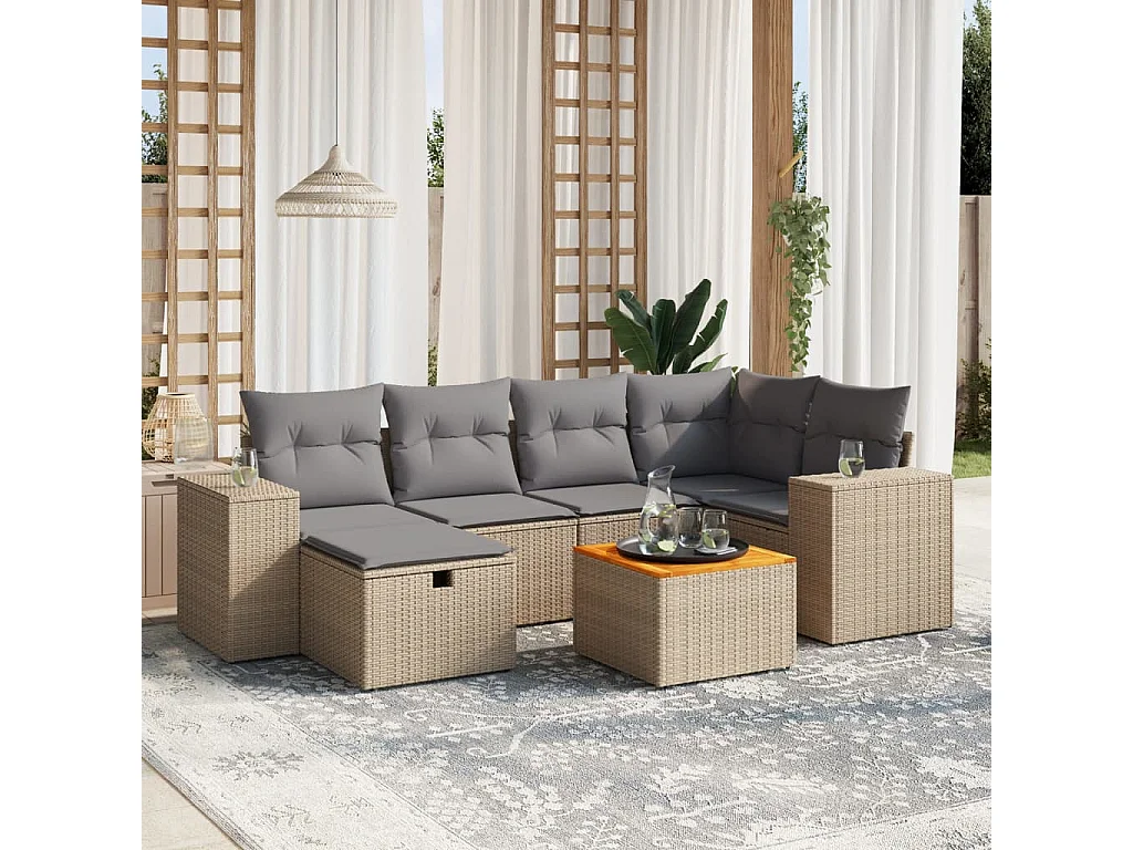 Salon de jardin avec coussins 7pcs mélange beige résine tressée