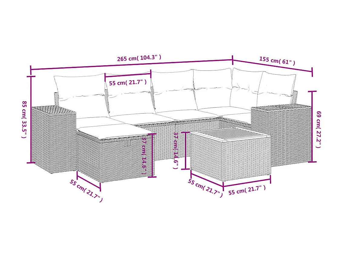 Salon de jardin avec coussins 7pcs mélange beige résine tressée