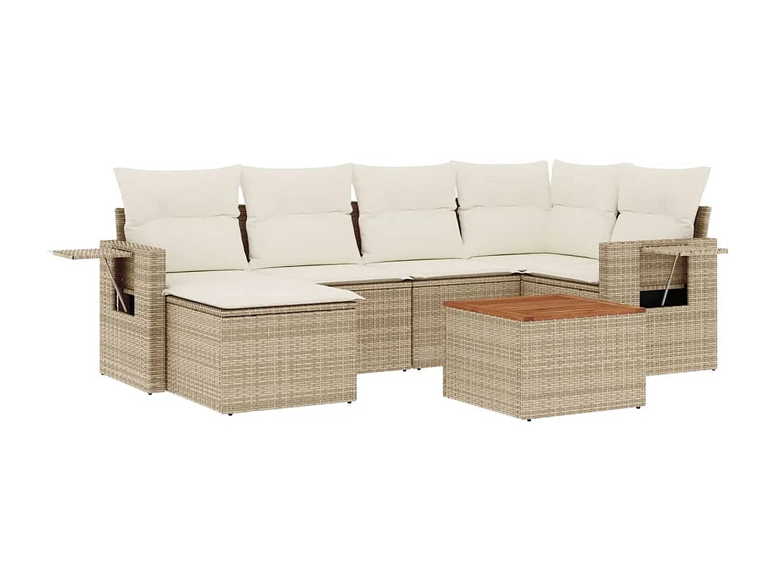 Salon de jardin avec coussins 7 pcs beige résine tressée