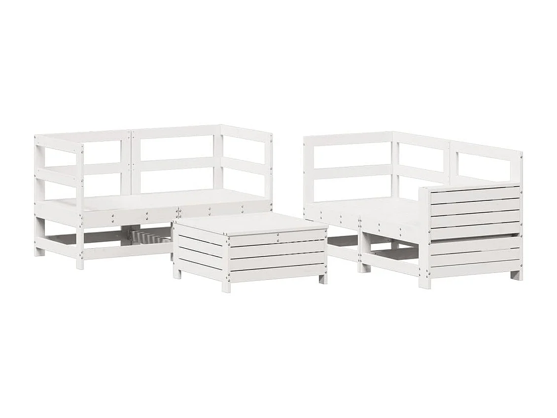 Salon de jardin 5 pcs blanc bois massif de pin