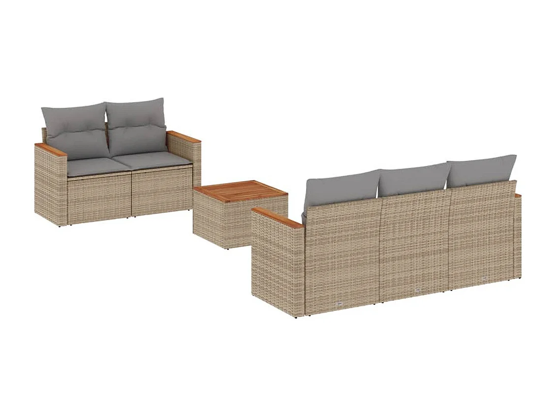 Salon de jardin avec coussins 6pcs mélange beige résine tressée