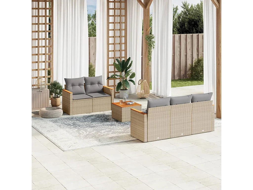 Salon de jardin avec coussins 6pcs mélange beige résine tressée