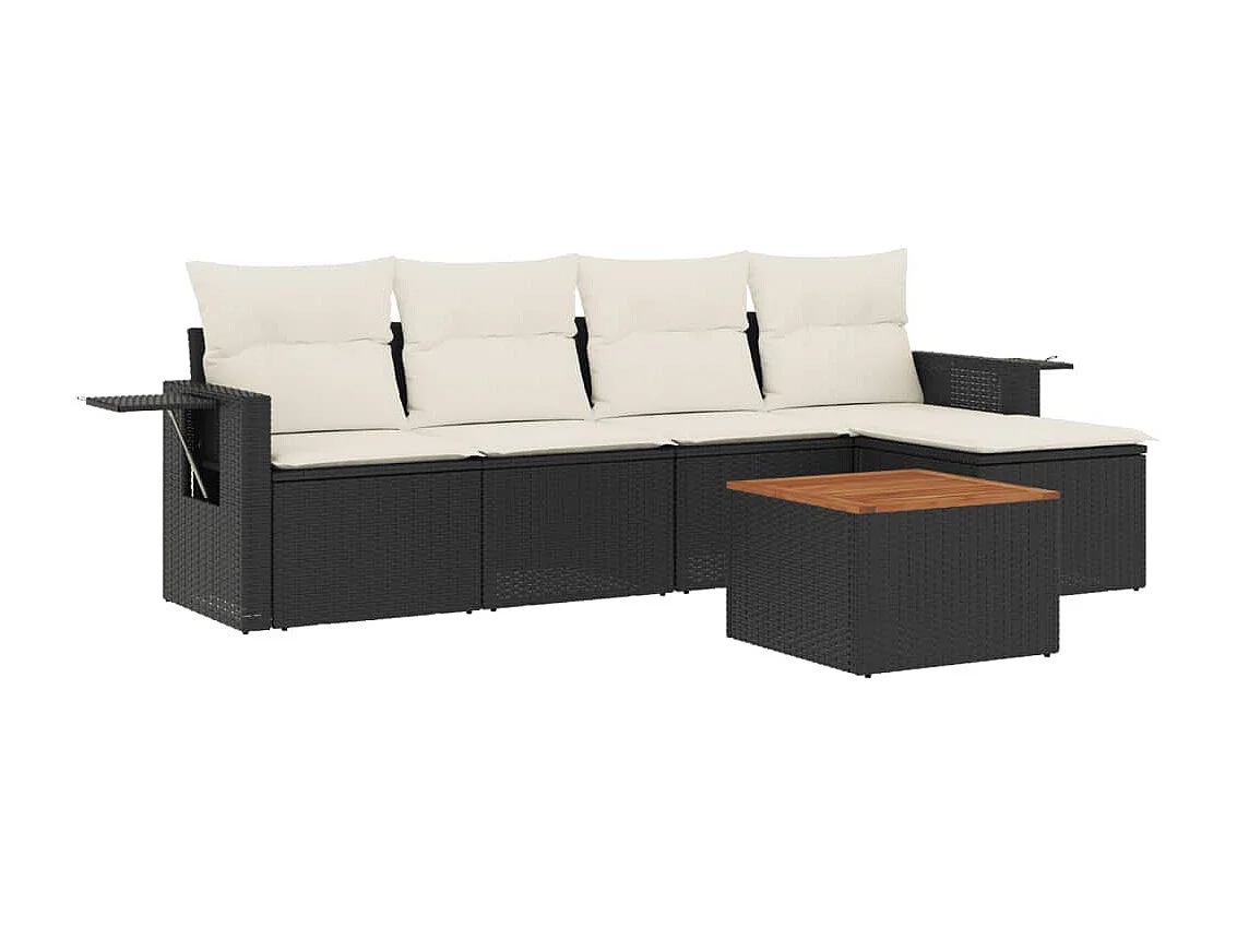 Salon de jardin 6 pcs avec coussins noir résine tressée