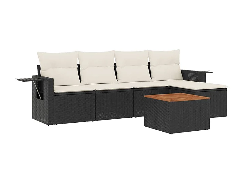 Salon de jardin 6 pcs avec coussins noir résine tressée