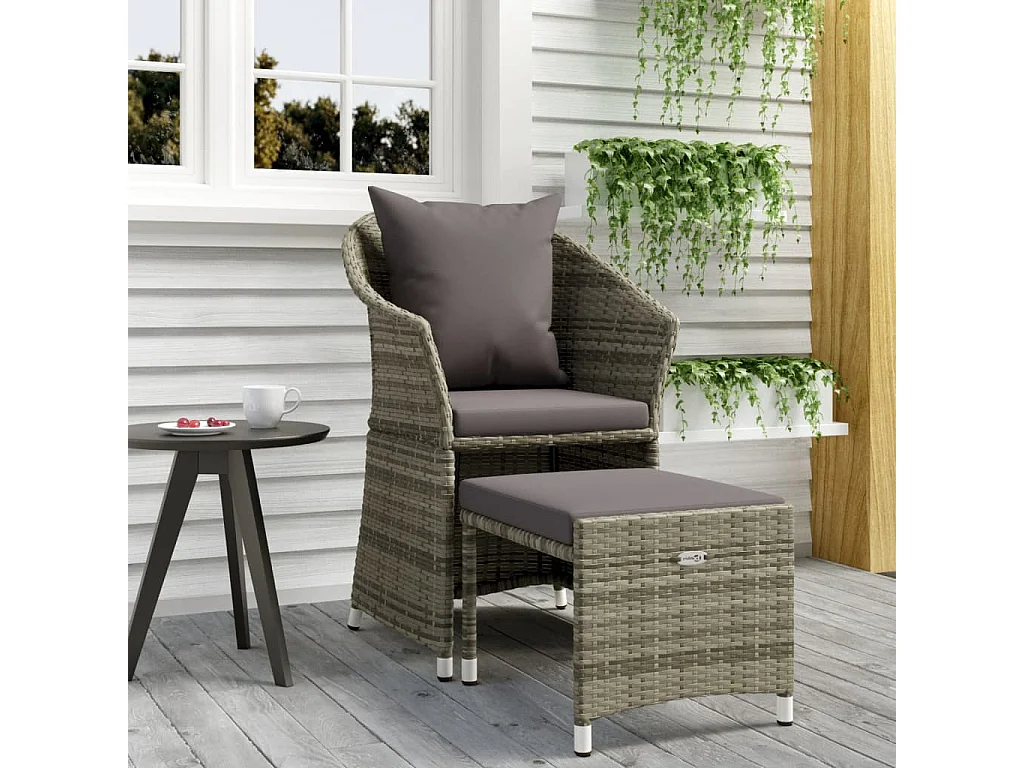 Salon de jardin 2 pcs avec coussins Gris Résine tressée