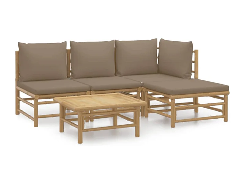 Salon de jardin 5 pcs avec coussins taupe bambou