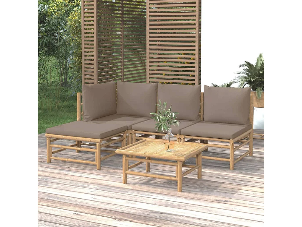 Salon de jardin 5 pcs avec coussins taupe bambou