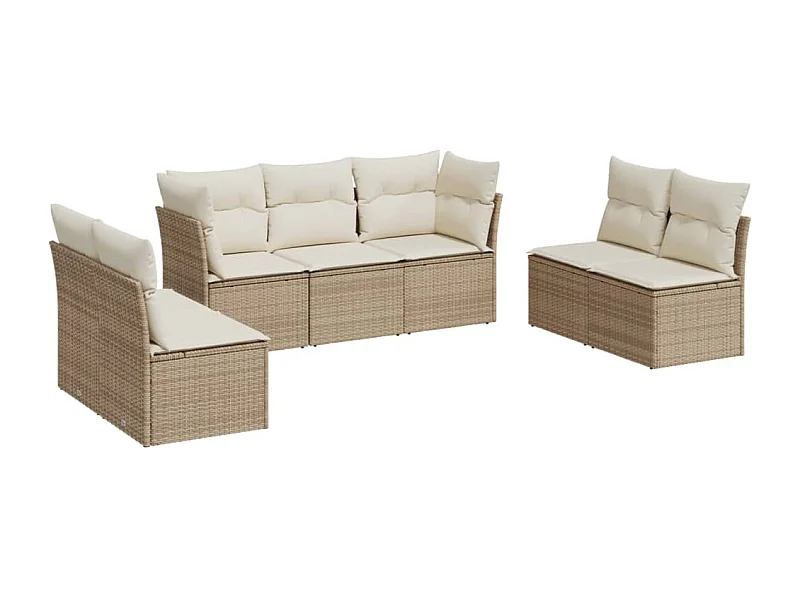 Salon de jardin avec coussins 7 pcs beige résine tressée