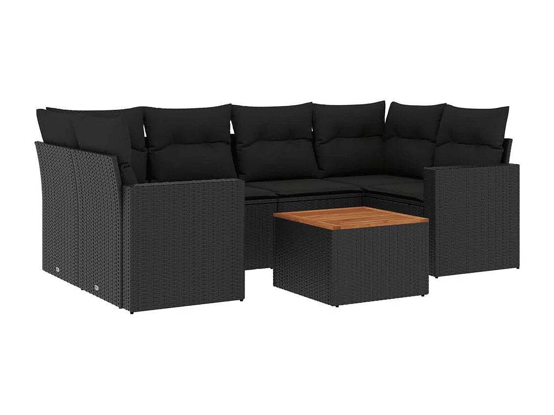 Salon de jardin 7 pcs avec coussins noir résine tressée