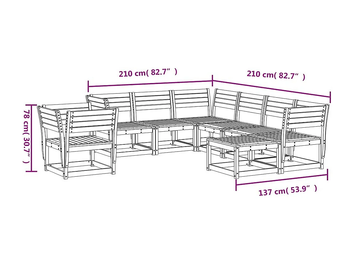 Juego de muebles de jardín 8 piezas madera maciza de pino Marrón