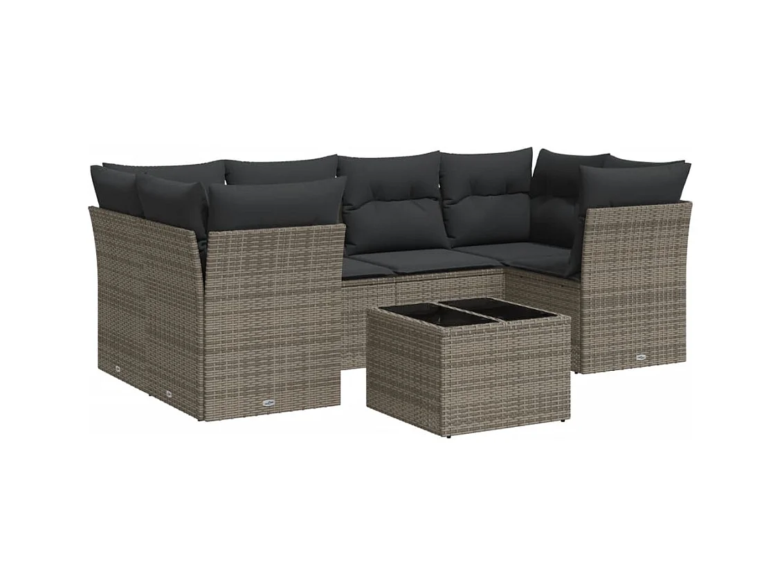 Salon de jardin avec coussins 7 pcs gris résine tressée
