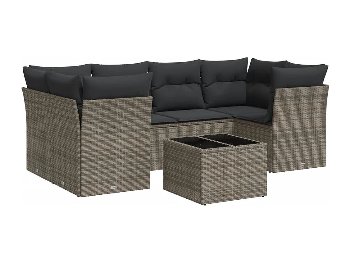 Salon de jardin avec coussins 7 pcs gris résine tressée