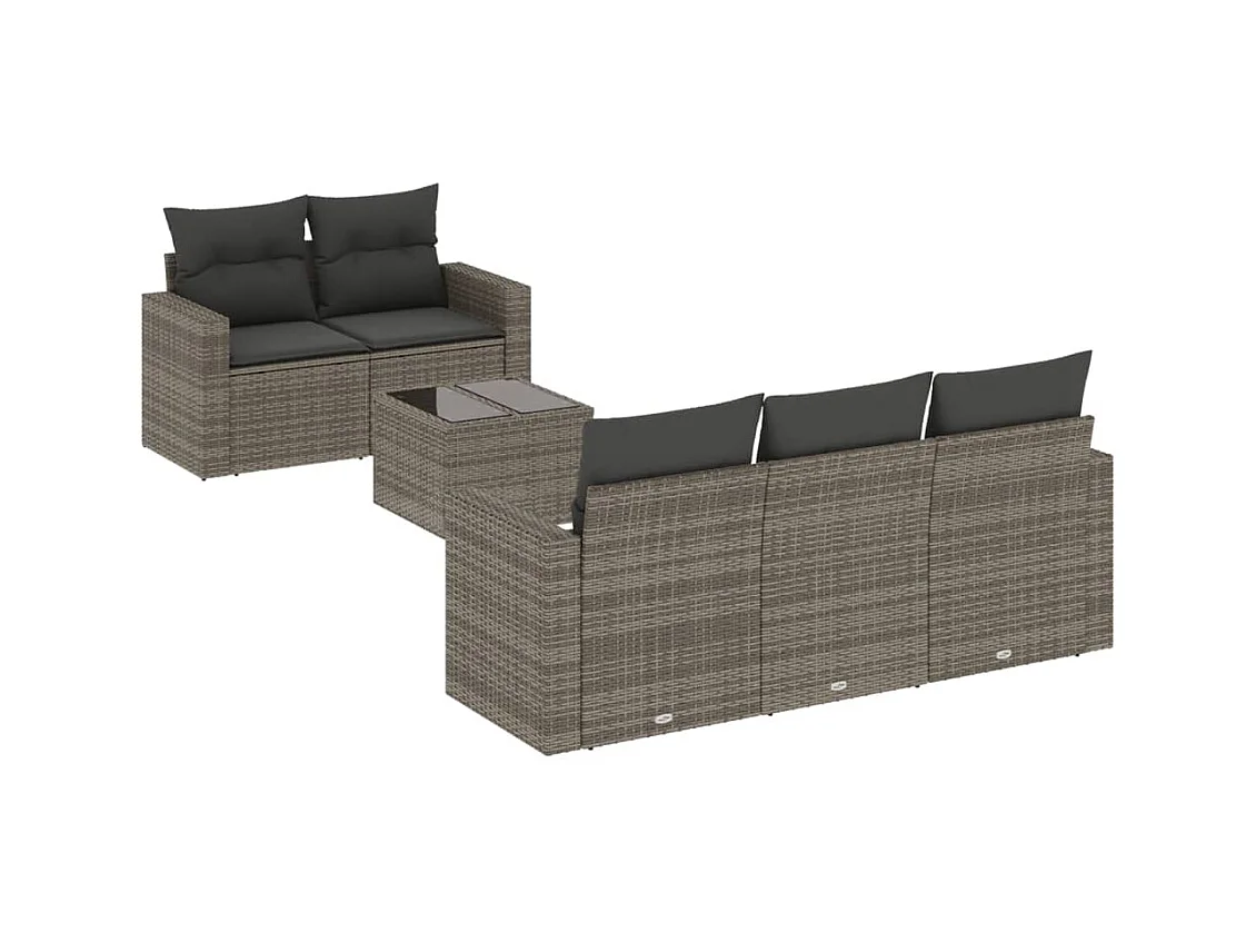 Salon de jardin 6 pcs avec coussins gris résine tressée