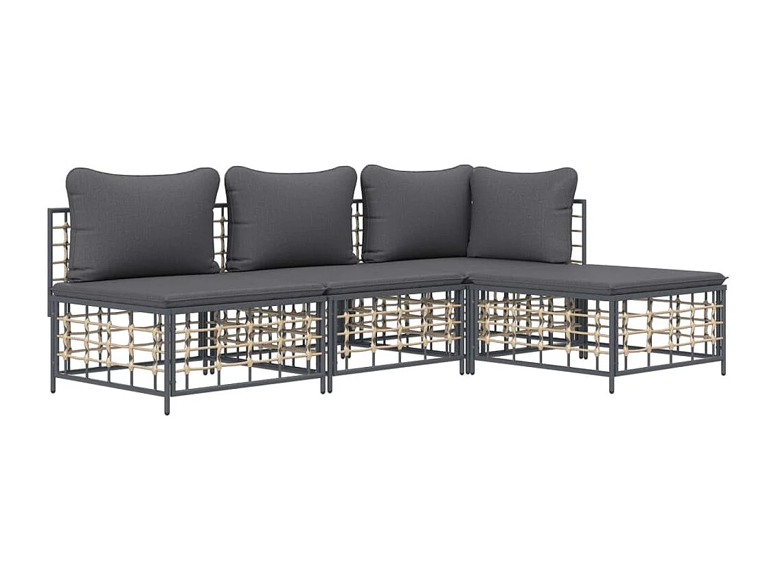 Salon de jardin 4 pcs avec coussins anthracite résine tressée