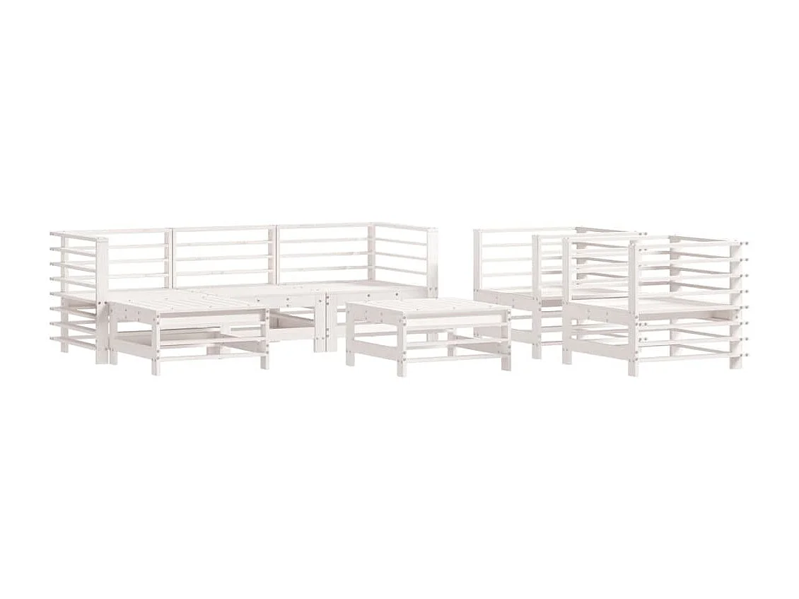 Salon de jardin 7 pcs avec coussins blanc bois massif