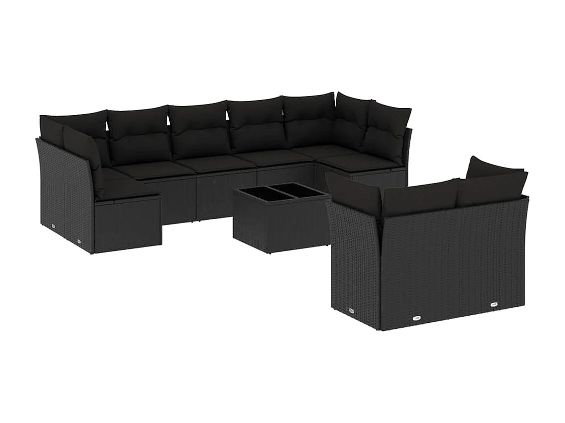 Salon de jardin 10 pcs avec coussins noir résine tressée