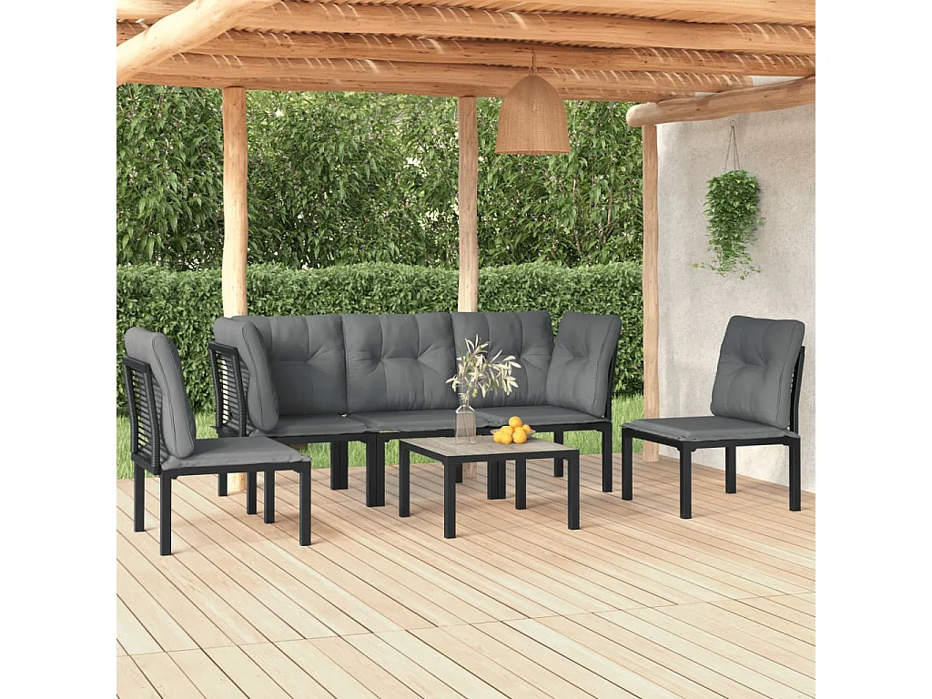 Salon de jardin 6 pcs noir et gris résine tressée