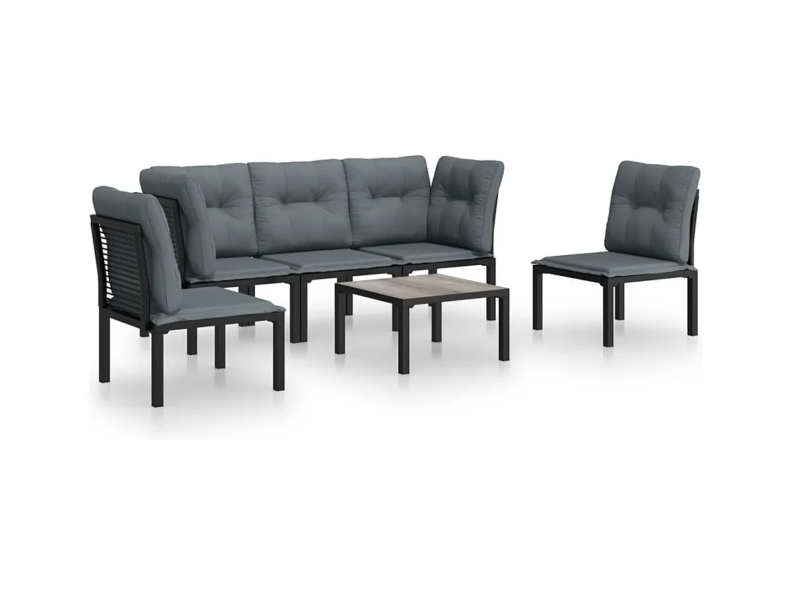 Salon de jardin 6 pcs noir et gris résine tressée