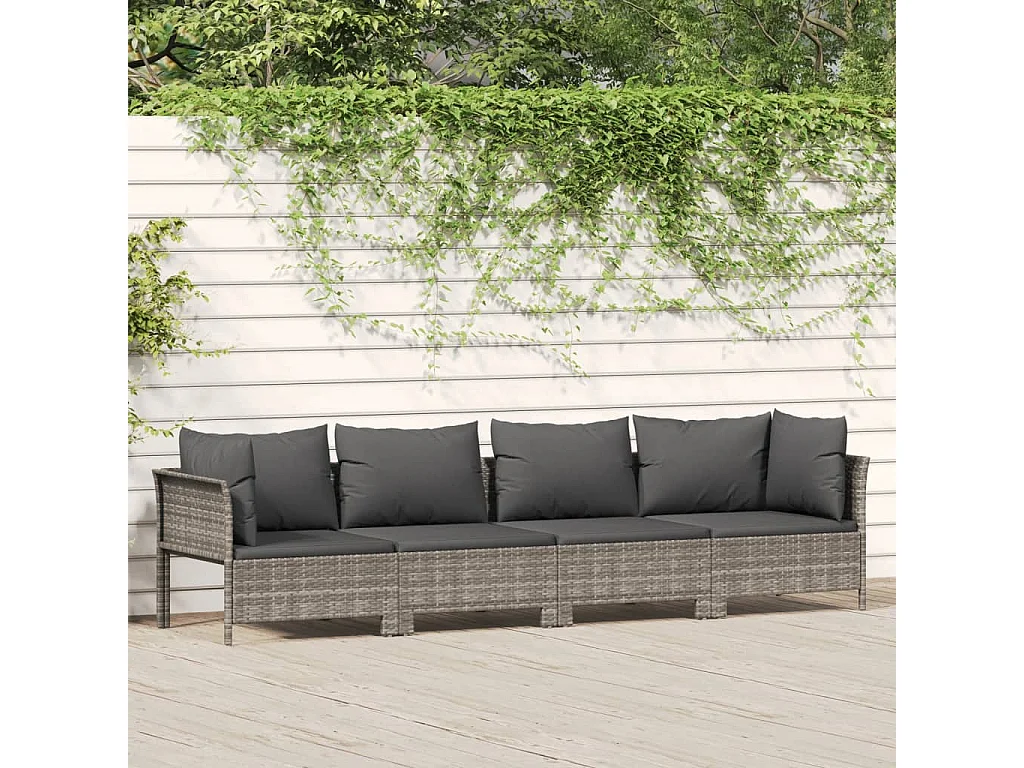 Salon de jardin 4 pcs avec coussins Gris Résine tressée