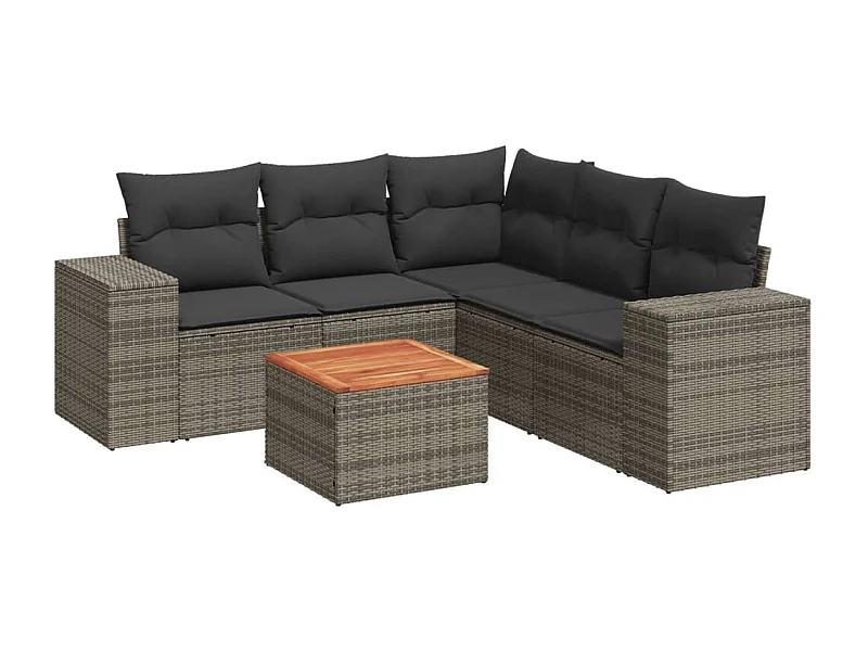 Salon de jardin 6 pcs avec coussins gris résine tressée
