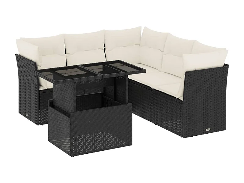 Salon de jardin 6 pcs avec coussins noir résine tressée