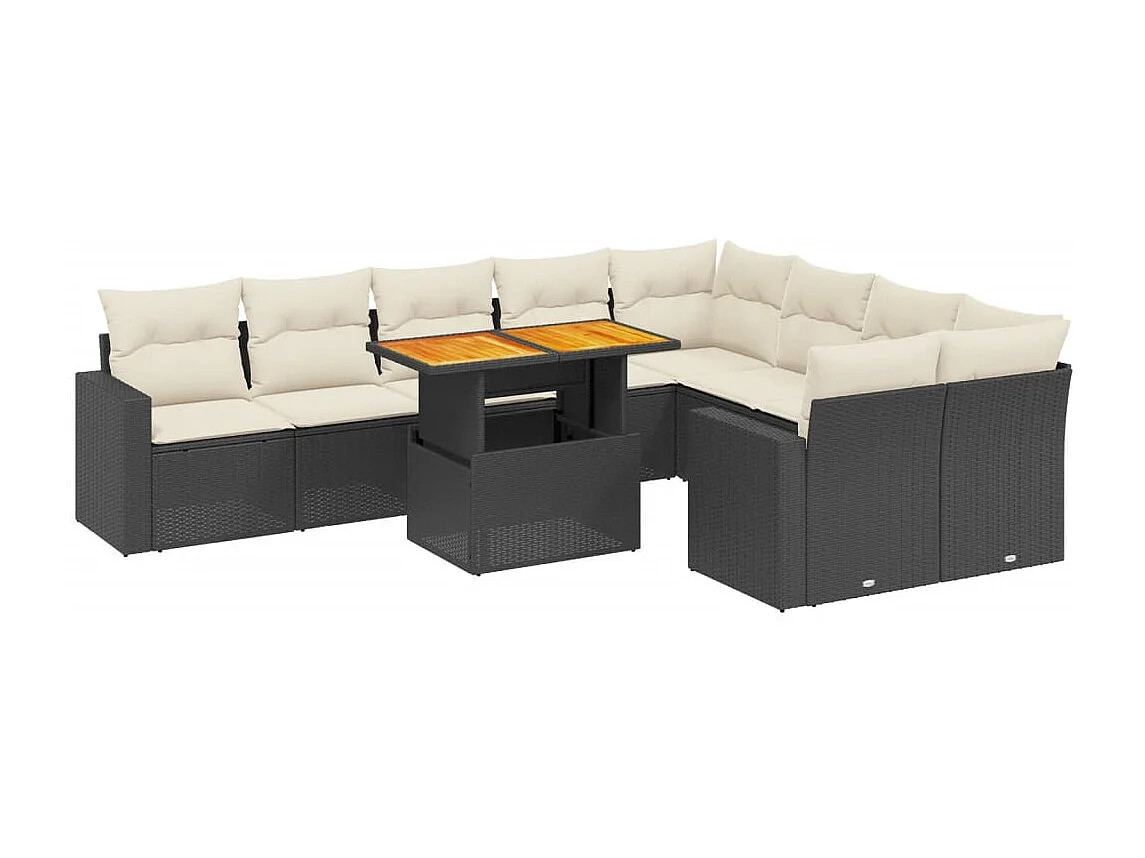 Salon de jardin 10 pcs avec coussins noir résine tressée