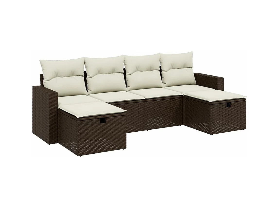 Salon de jardin avec coussins 6 pcs marron résine tressée