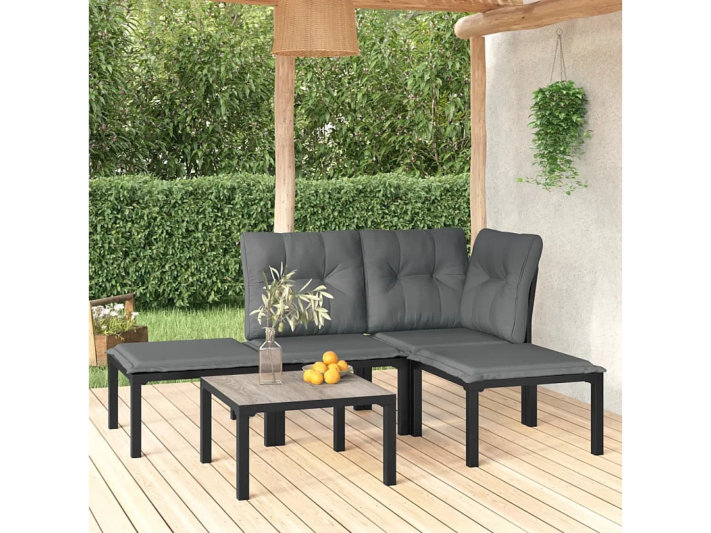 Salon de jardin 5 pcs noir et gris résine tressée