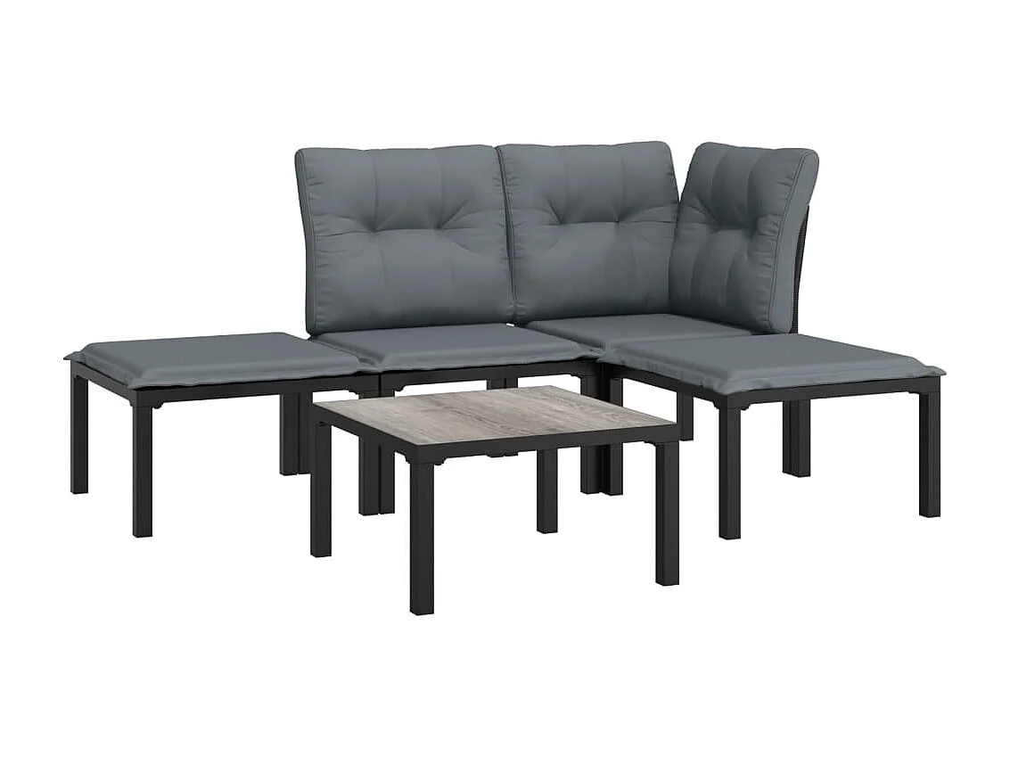 Salon de jardin 5 pcs noir et gris résine tressée