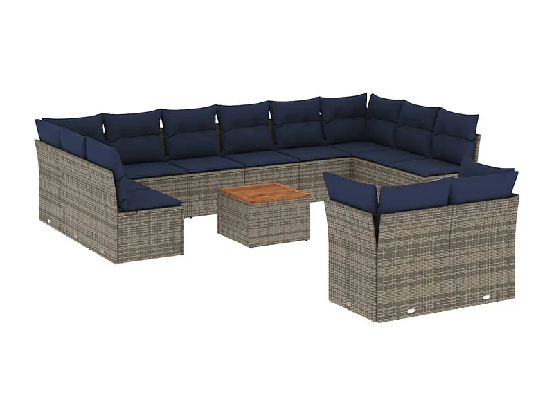 Salon de jardin avec coussins 13 pcs gris résine tressée