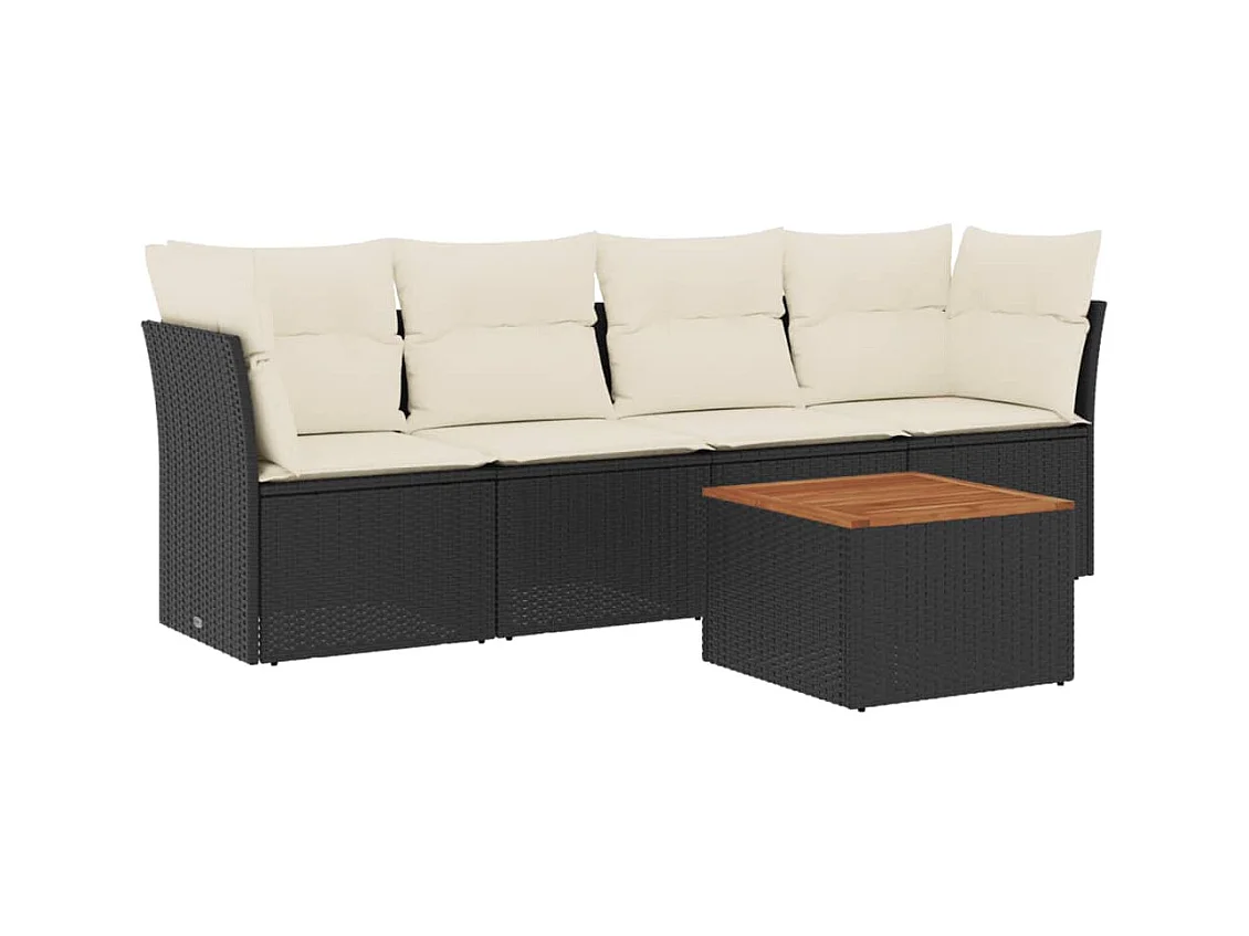 Salon de jardin 5 pcs avec coussins noir résine tressée
