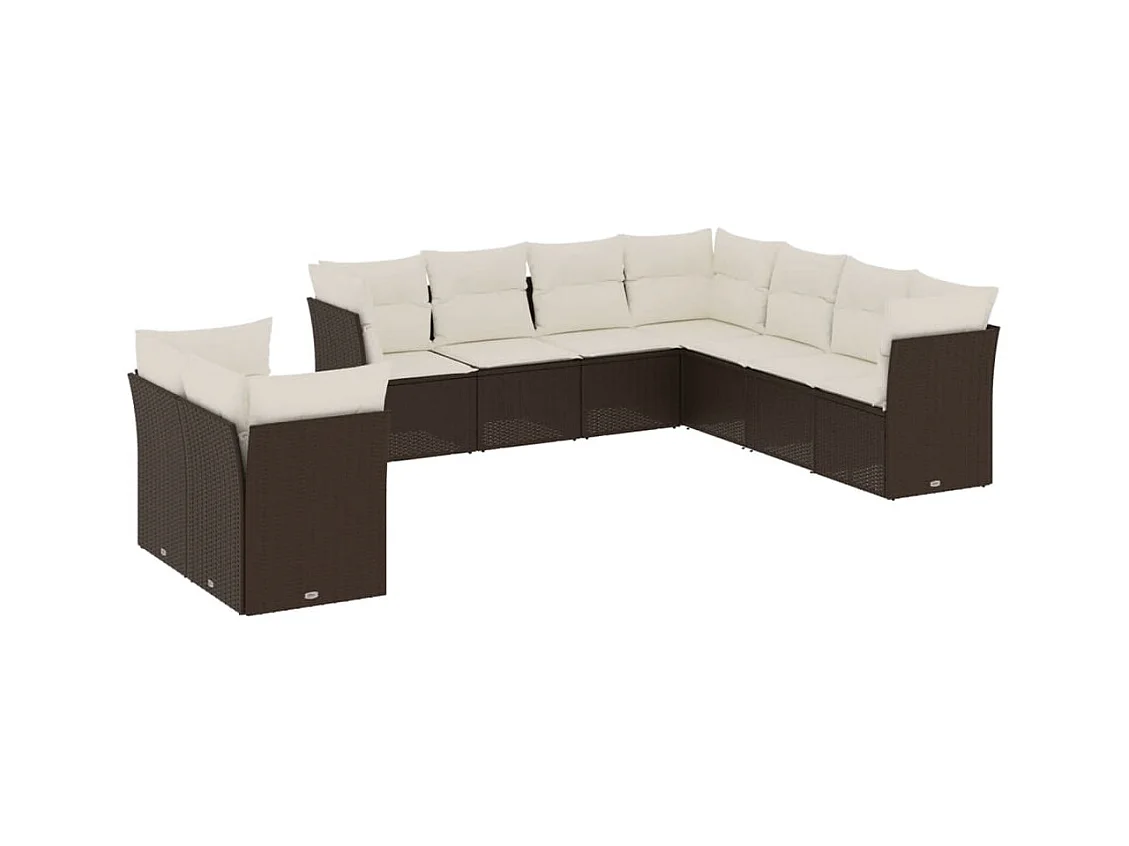 Salon de jardin avec coussins 9 pcs marron résine tressée