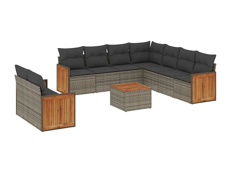 Salon de jardin avec coussins 10 pcs gris résine tressée