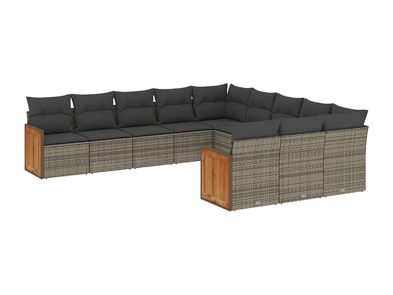 Salon de jardin 11 pcs avec coussins gris résine tressée