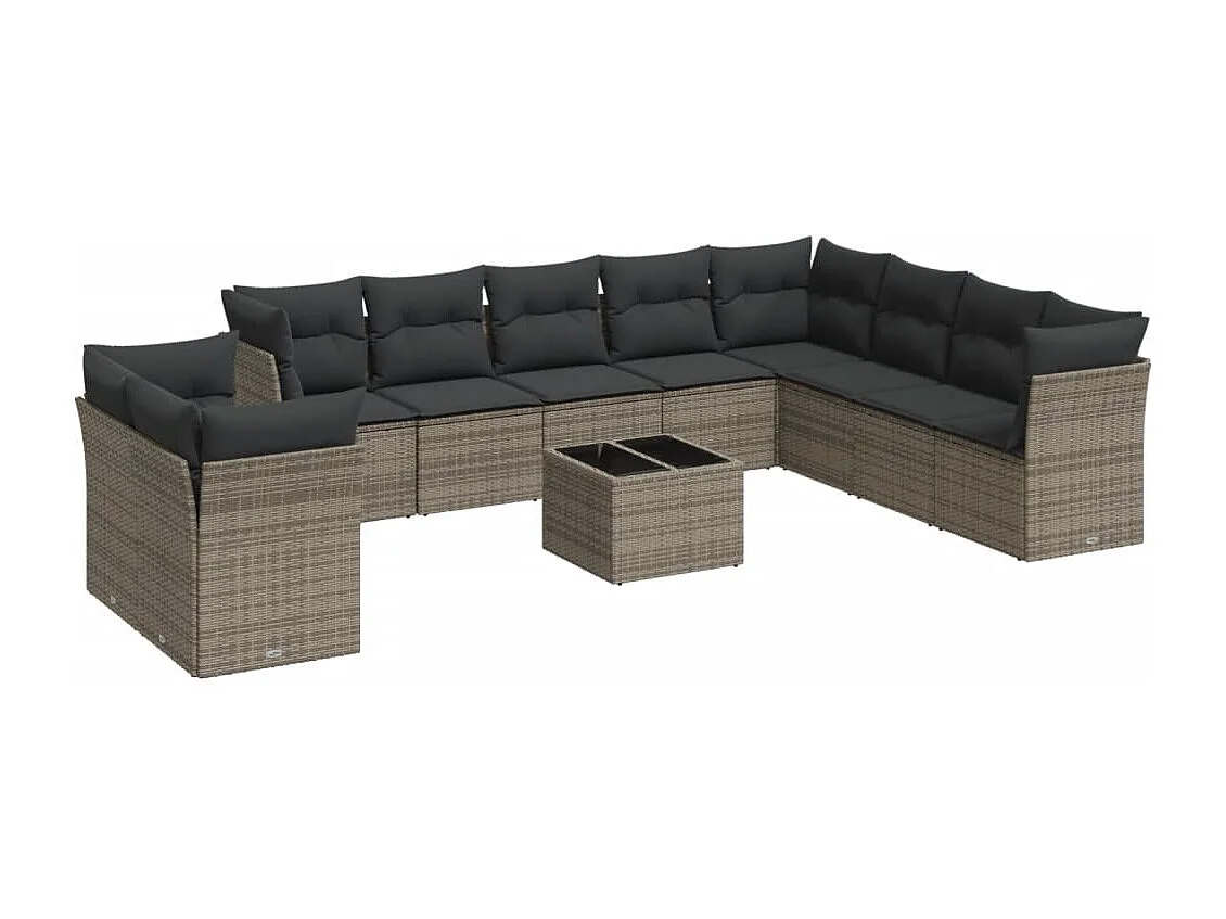 Salon de jardin 11 pcs avec coussins gris résine tressée