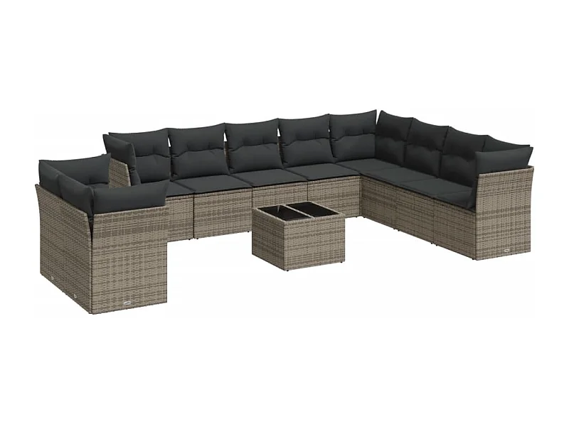 Salon de jardin 11 pcs avec coussins gris résine tressée