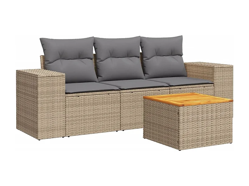 Salon de jardin avec coussins 4 pcs beige résine tressée