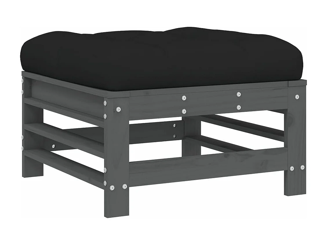 Salon de jardin 6 pcs avec coussins gris bois massif