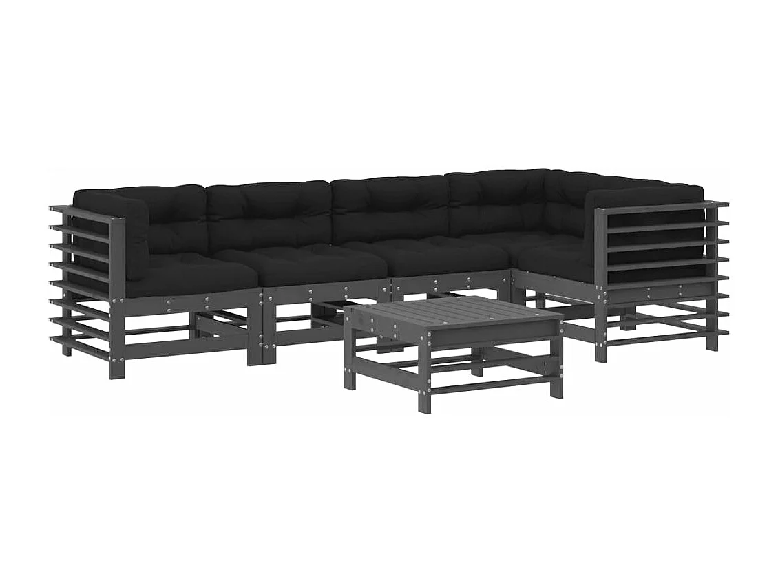 vidaXL Juego de muebles de jardín 6 pzas y cojines madera maciza gris