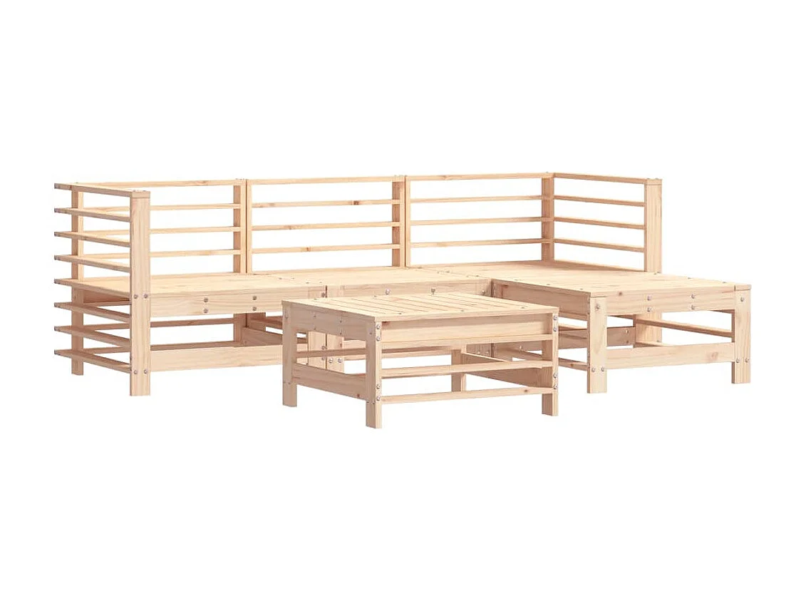 Salon de jardin 5 pcs avec coussins bois massif