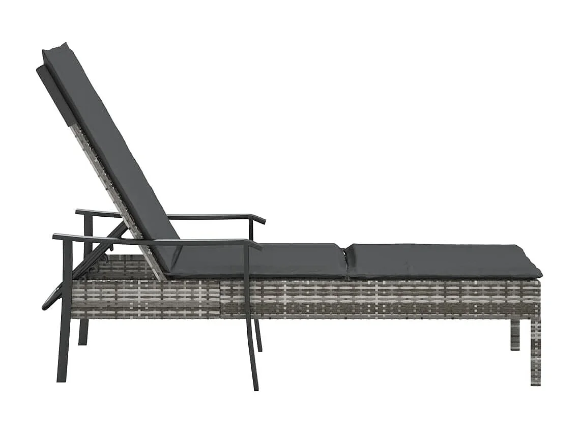 Chaise longue avec coussin gris résine tressée
