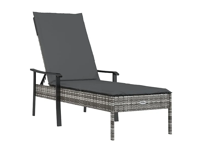 Chaise longue avec coussin gris résine tressée