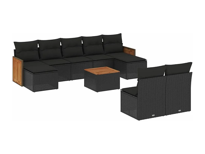 Salon de jardin 10 pcs avec coussins noir résine tressée