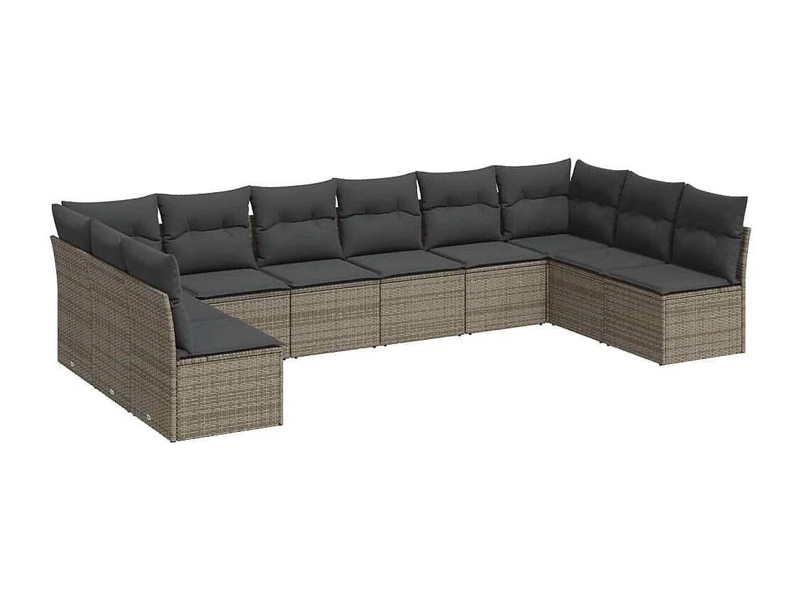 Salon de jardin avec coussins 10 pcs gris résine tressée