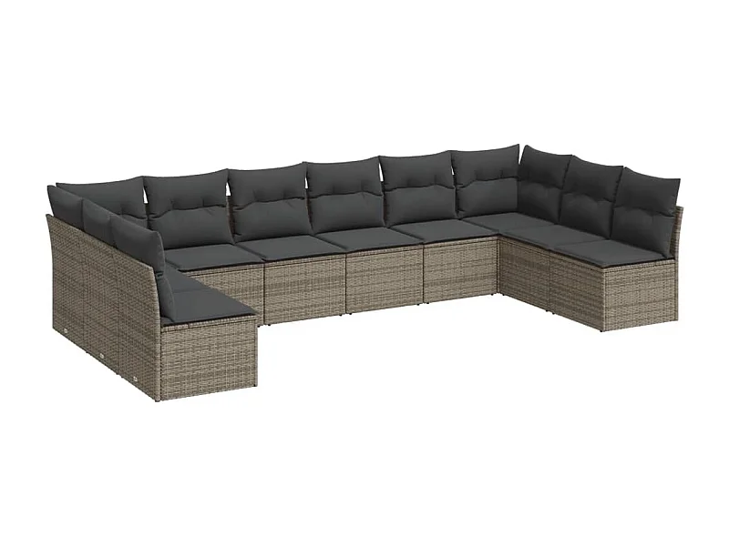 Salon de jardin avec coussins 10 pcs gris résine tressée