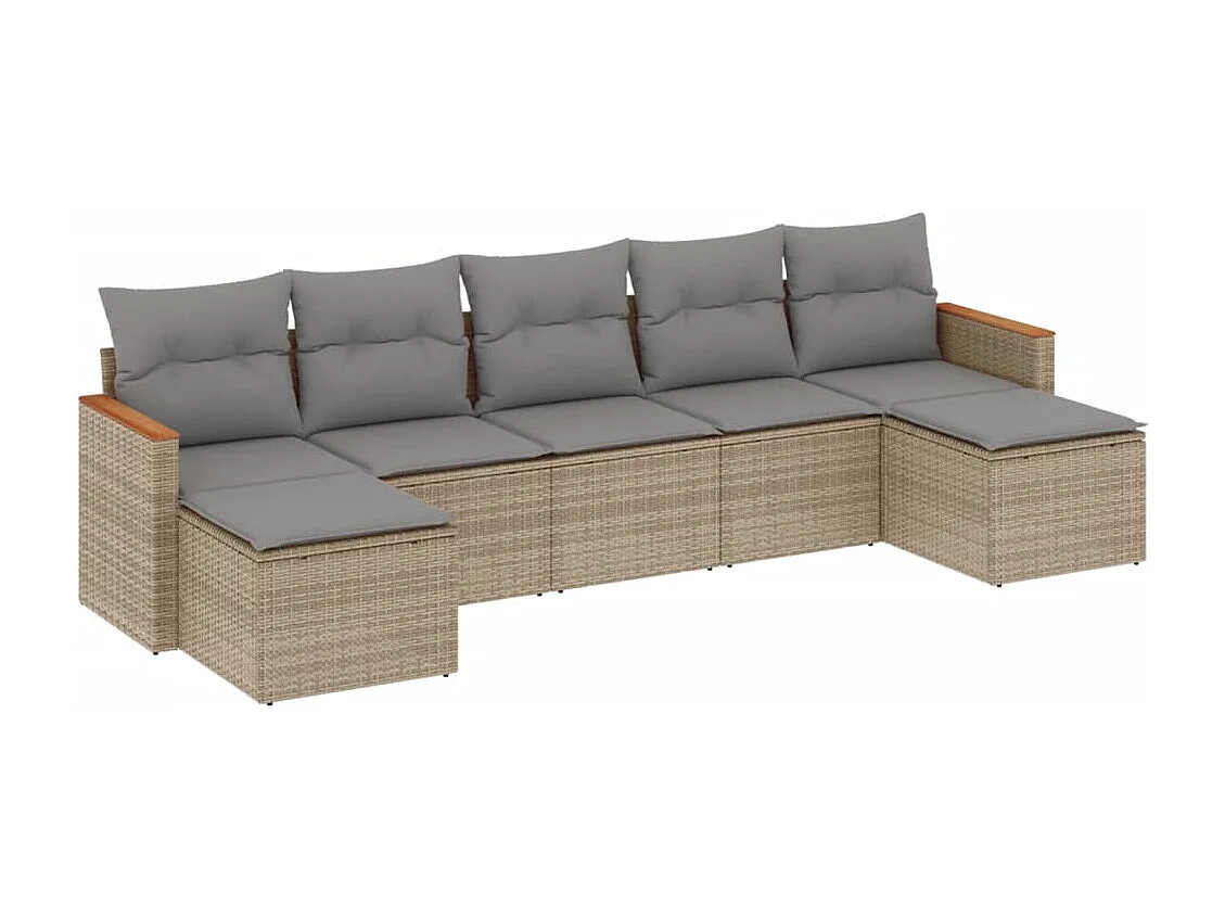 Salon de jardin avec coussins 7 pcs beige résine tressée