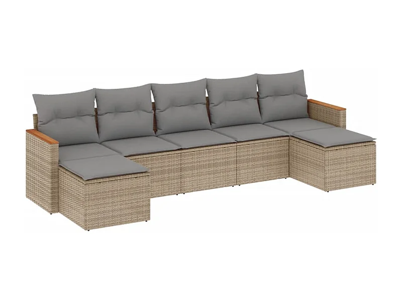 Salon de jardin avec coussins 7 pcs beige résine tressée