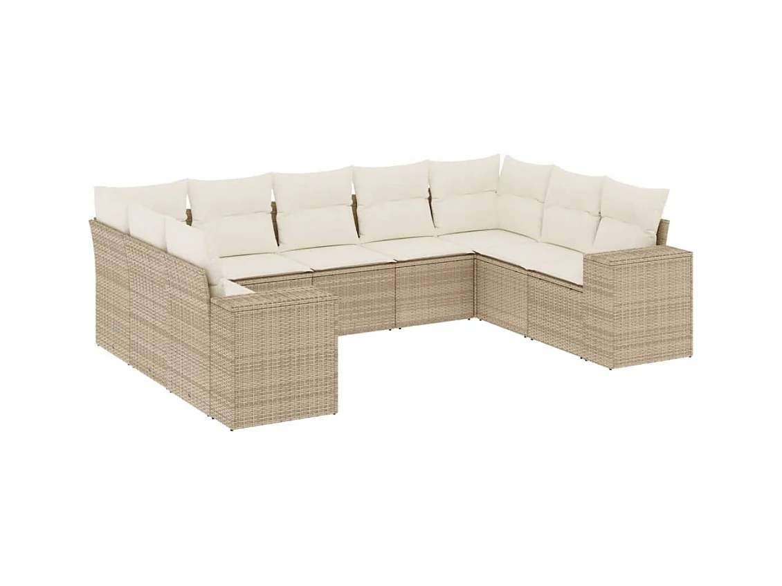 Salon de jardin avec coussins 9 pcs beige résine tressée