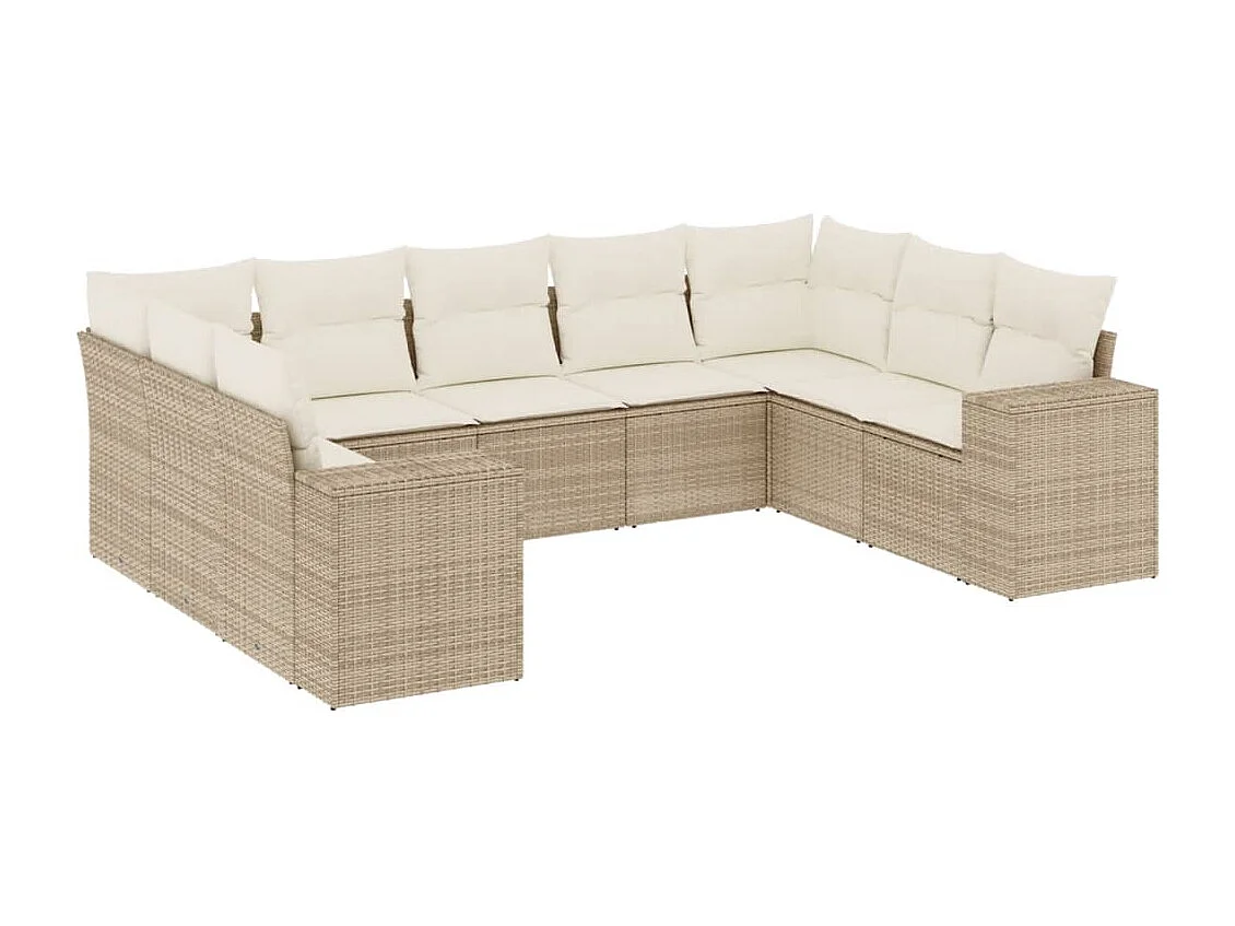 Salon de jardin avec coussins 9 pcs beige résine tressée